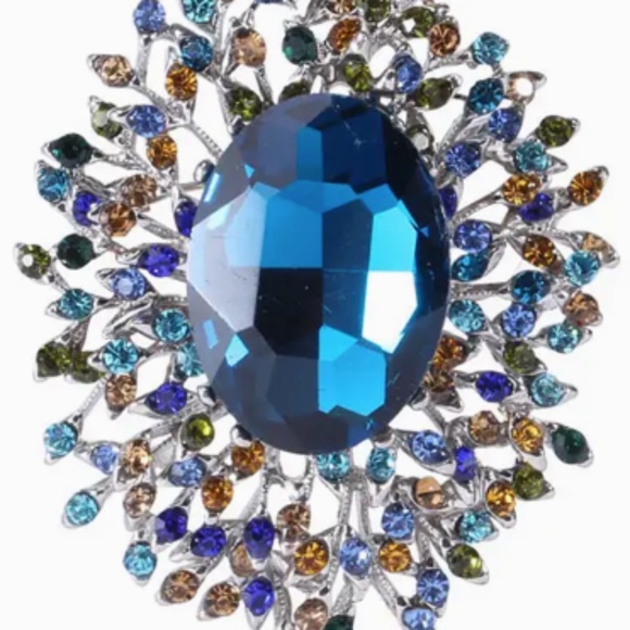 NEW BLUE FACETED SAPPHIRE FASHION JEWELRY MULTI COLORED SHINY BROOCH/SCARF PIN - Picture 5 of 5